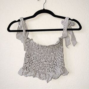 Dance & Marvel Black & White Striped Smocked Cropped Tank Top‎ Size Small